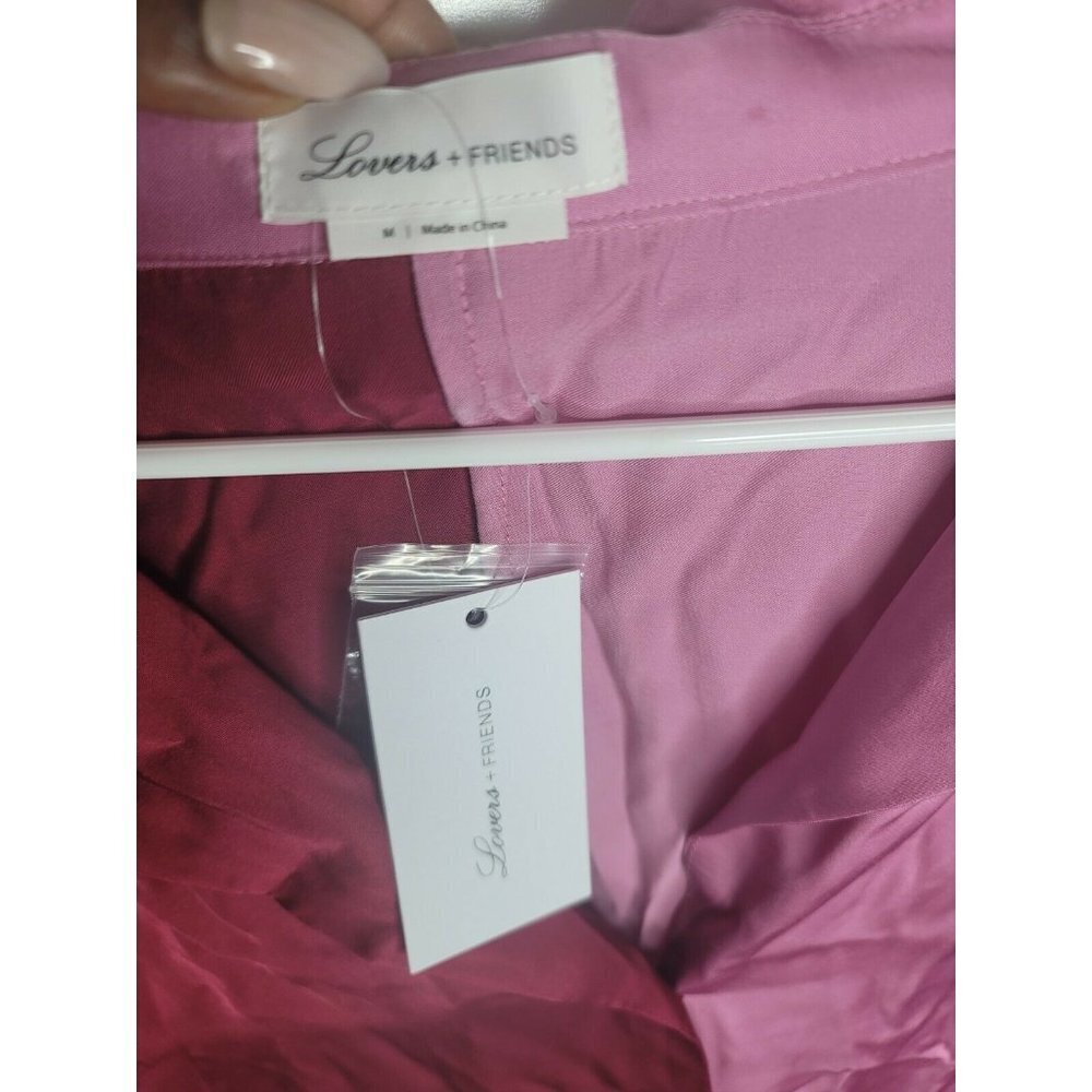 NWT Lovers + Friends Pajama Shirt in Pink & Plum Red SZ M - Picture 4 of 9